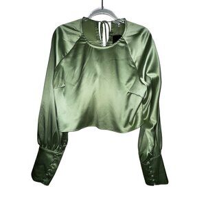 Fashion Nova Green Satin Long-Sleeve Crop Top XL‎ Sexy Classic Party Date Boho